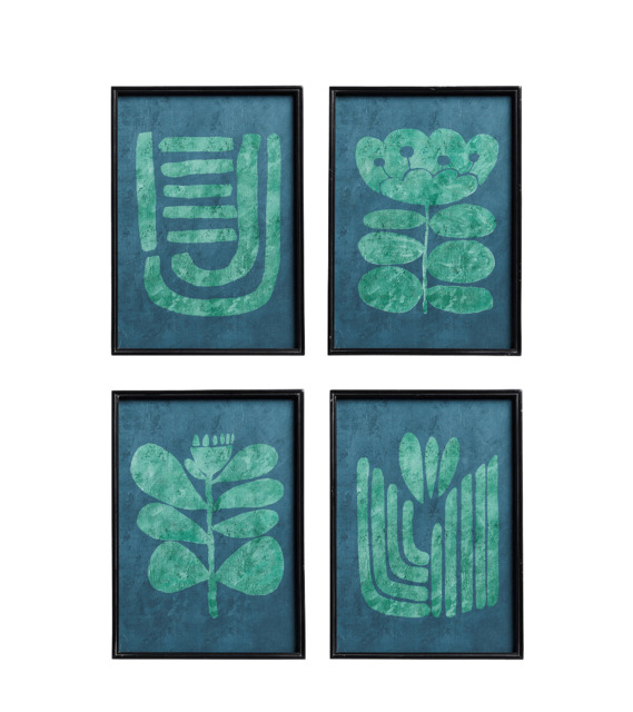 OKA, Set of Four Eferi Prints - Forest Green, Wall Prints, Wood, Abstract by OKA | ufurnish.com