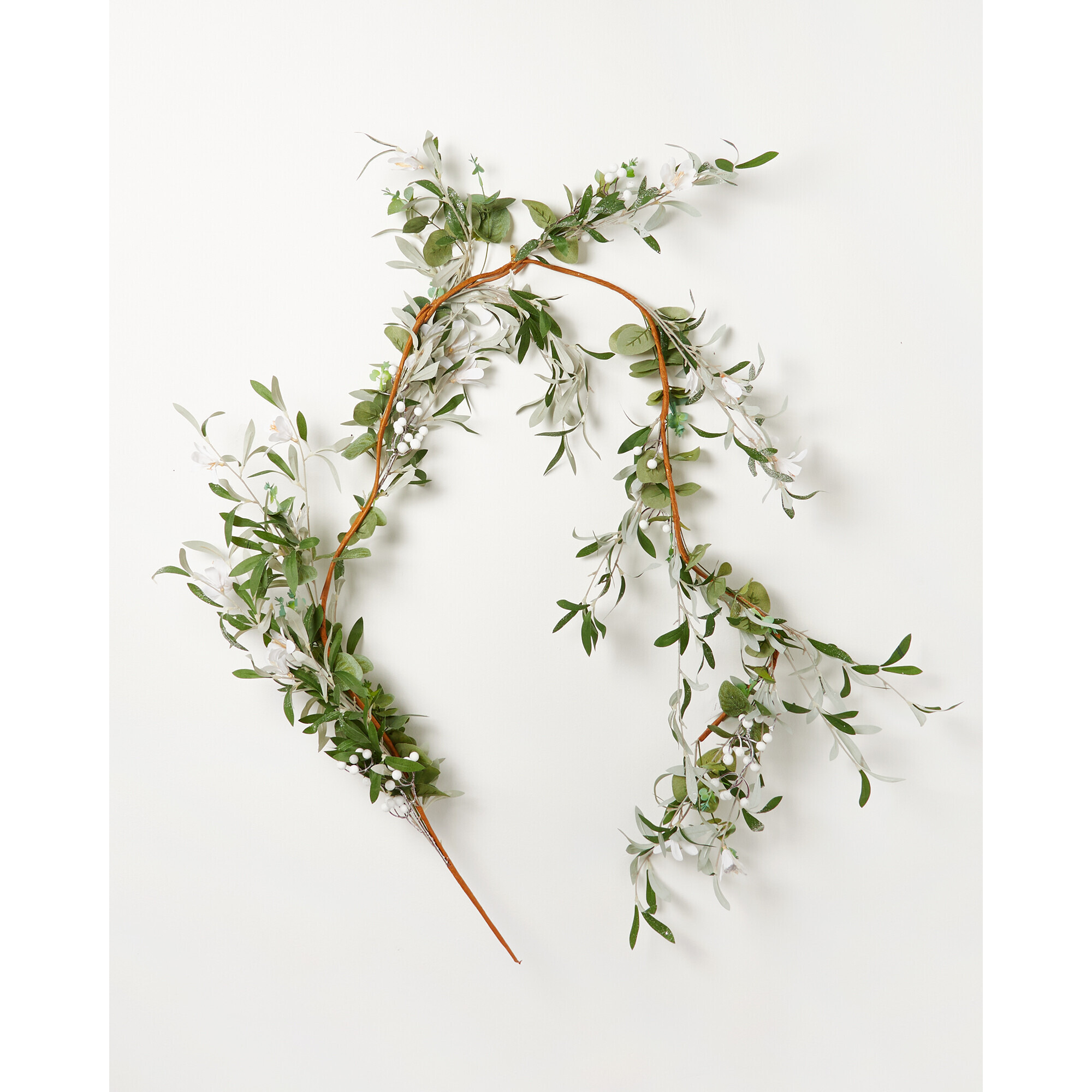 Green Leaf & White Floral Artificial Christmas Garland