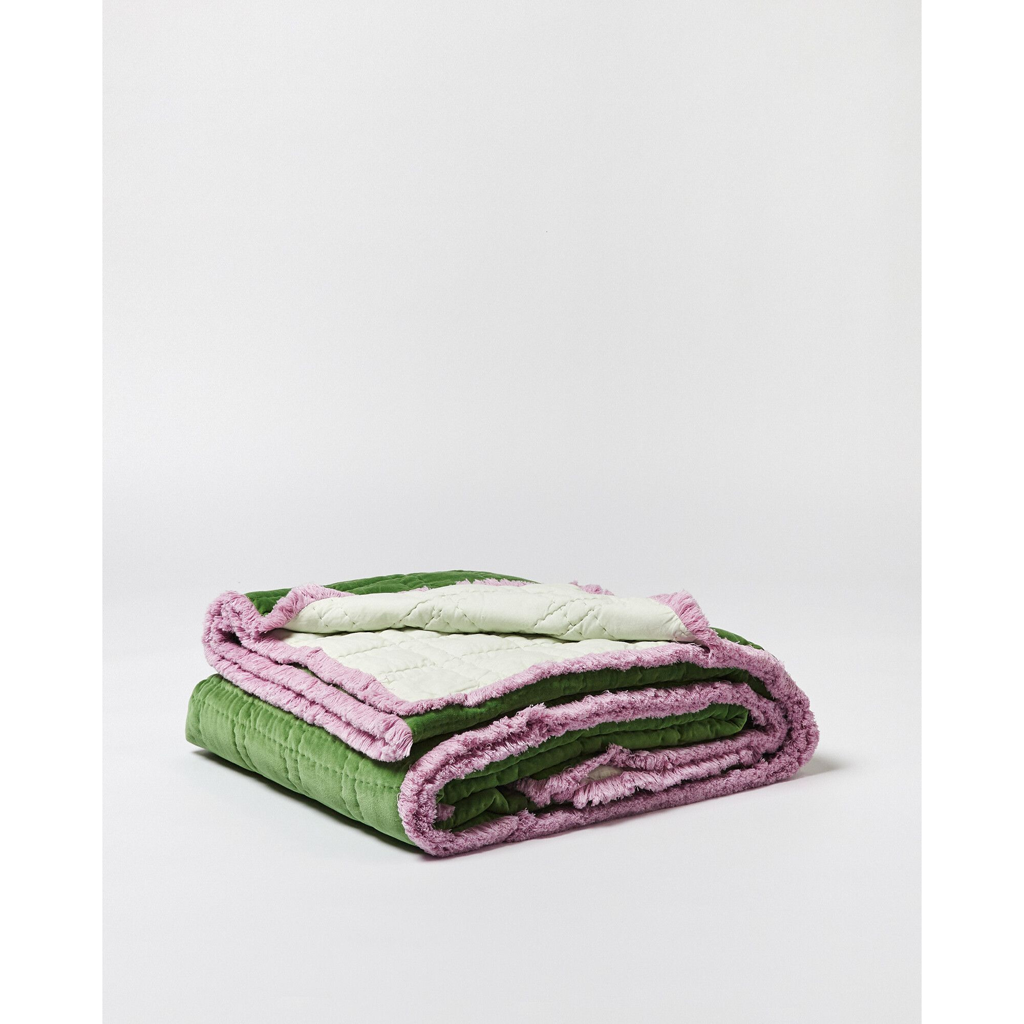 Issey Green Velvet Quilted Bedspread by Oliver Bonas