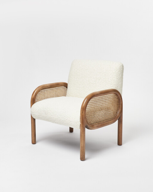 Loha Faux Sheepskin Boucle & Rattan Armchair by Oliver Bonas | ufurnish.com