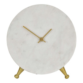 Libra Round White Marble Mantel Clock On Gold Metal Stand