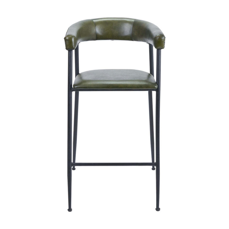 Olivia's Fennel Leather and Iron Curved Bar Stool in Sage Green by