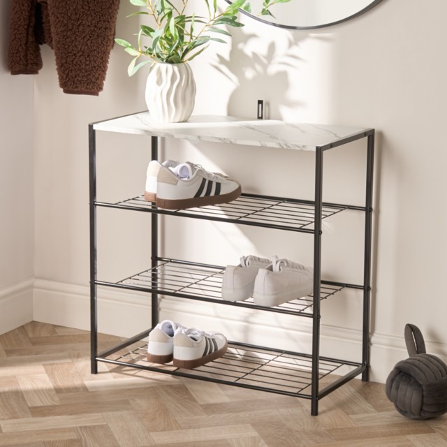 Shoe Rack Marbel OHS Manhattan Marble Effect Multi Purpose 4-Tier Shoe Rack - Black ...