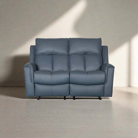 Bergamo Leather 2 Seater Grey/ Blue Recliner Sofa by Orchard Home ...