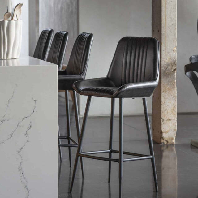 Set of 2 Pembroke Leather Bar Stools in Charcoal by Otello's Home ...
