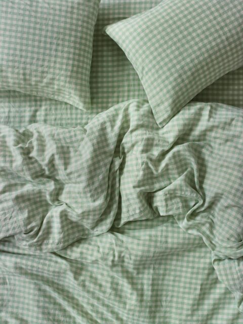 Sage Green Gingham Linen Blend Duvet Cover - Single - Piglet in Bed ...