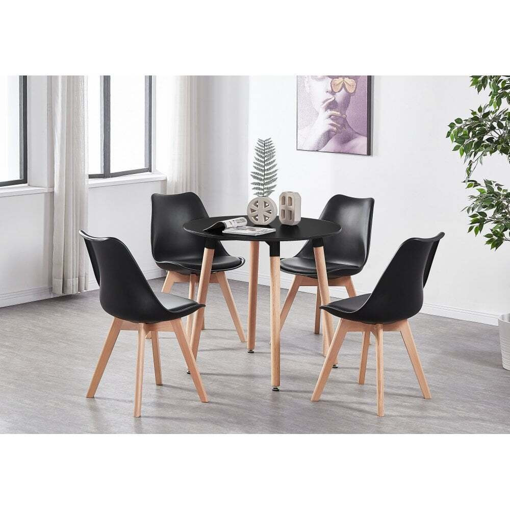 Jamie Halo Round Dining Table Set with 4 Chairs Colour Black, Table c