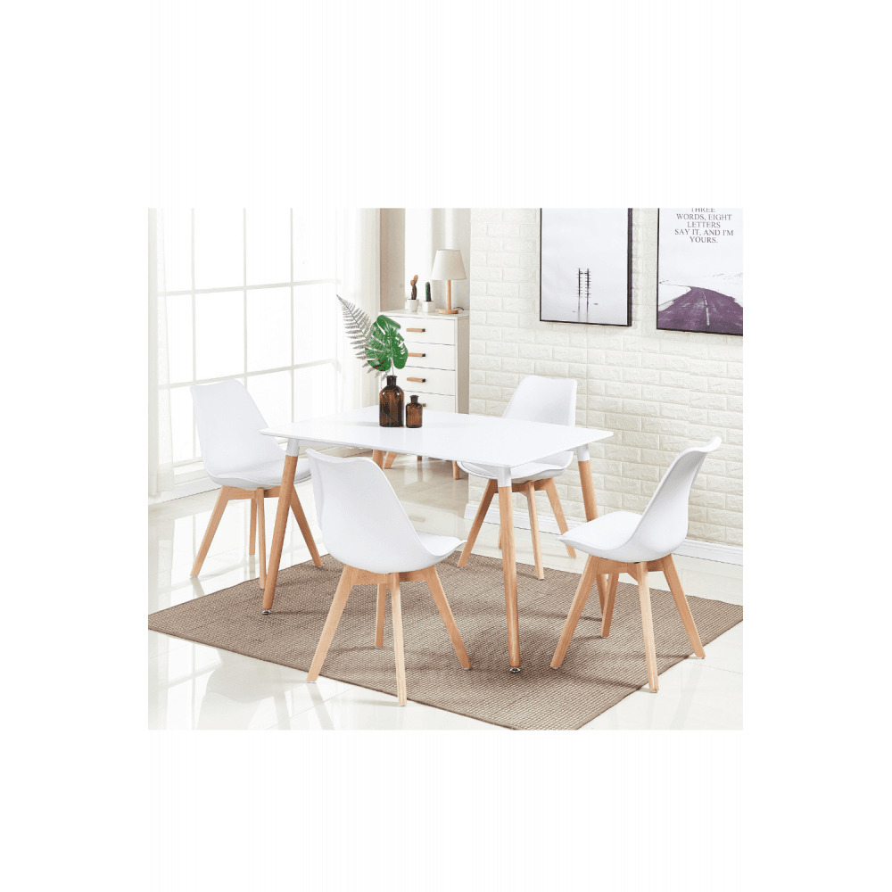 Jamie Halo Dining Table Set with 4 Chairs Colour White, Table colour