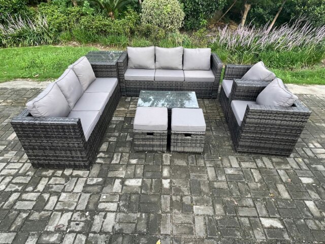 3-Piece Rattan Bistro Set, Garden Seating Group with 2 Armchairs and Coffee Table, Balcony Furniture Set, Grey