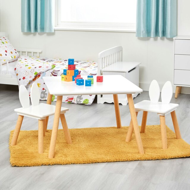 Rackhams Kids Bunny Wooden Table & Two Chairs - White by Rackhams ...