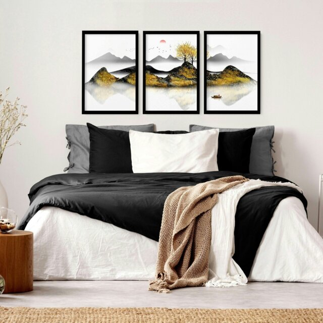 Rackhams Paintings for bedroom walls - set of 3 framed wall art - - A2 ...