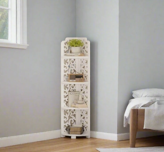 Rackhams White Free-Standing Corner Shelf – 4-Tier PVC Storage Unit for ...