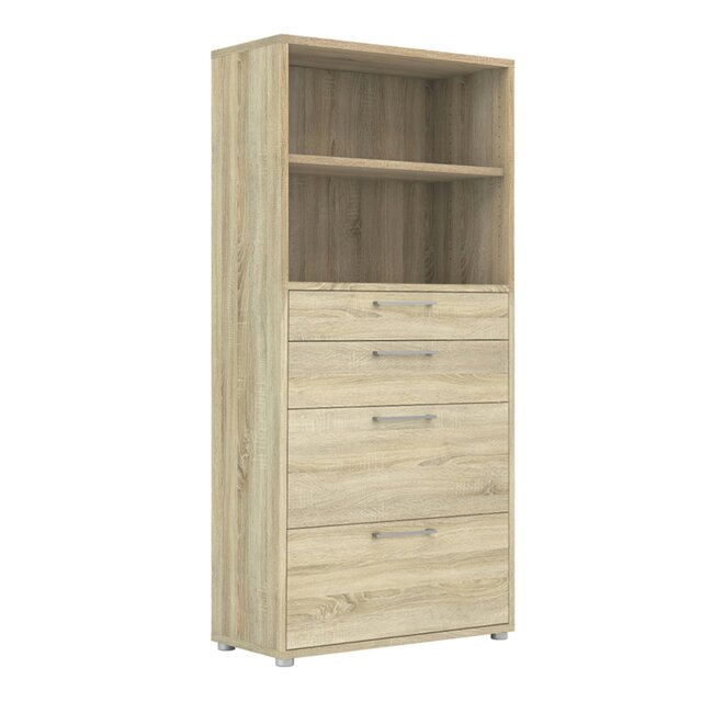 Rackhams Prima Bookcase 1 Shelf with 2 Drawers 2 File Drawers in Oak ...
