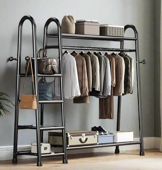 Durnish Rack Rackhams Heavy Duty Double Clothes Rail Rack with Bottom Storage ...