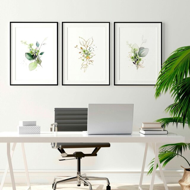 Rackhams Botanical print framed - set of 3 wall art for home office ...