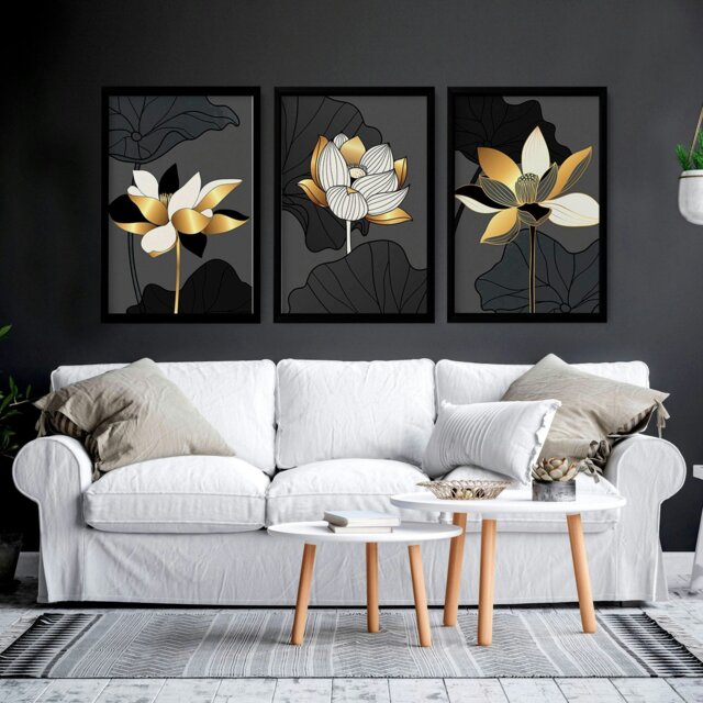 Rackhams Large wall art for living room - set of 3 wall art prints ...