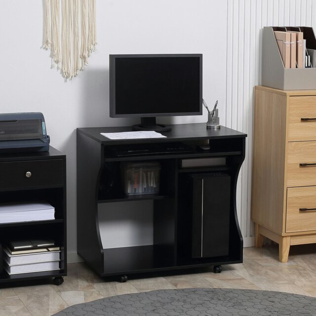 Rackhams Computer Table Study Desk with Sliding Keyboard Tray - Black ...