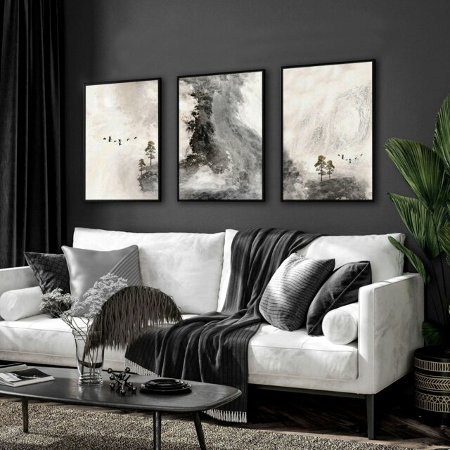 Rackhams Large living room wall art - set of 3 wall art prints - - A4 8 ...
