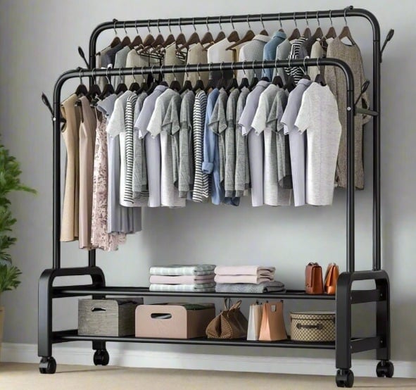 Durnish Rack Rackhams Black Heavy Duty Double Rail Clothes Rack โ Garment Hanging ...