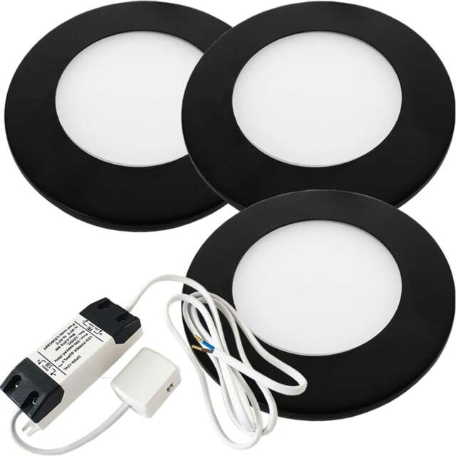 Rackhams Loops 3x MATT BLACK Ultra-Slim Round Under Cabinet Kitchen ...
