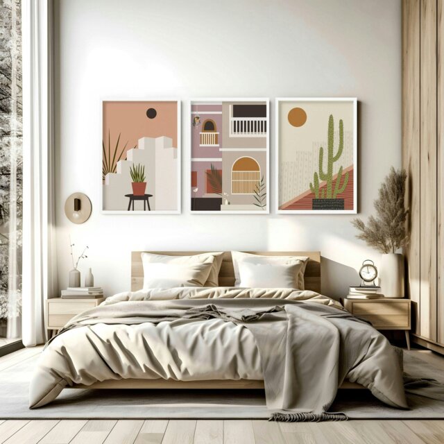 Rackhams Framed prints for bedroom - set of 3 Bohemian wall art prints ...