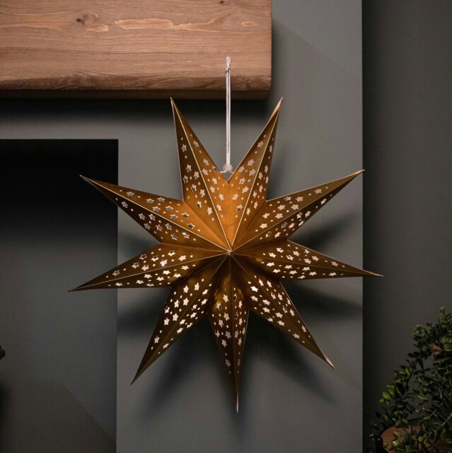 Rackhams 50cm Battery Powered Light up Gold Origami Hanging Christmas ...