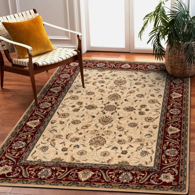 Rackhams Wool Omega Rug - Beige/Red - 200cm x 300cm | uFurnish.com