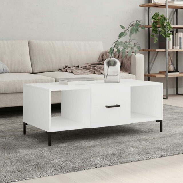 White Rack Table Rackhams Coffee Table White 102x50x40 cm Engineered Wood - White ...