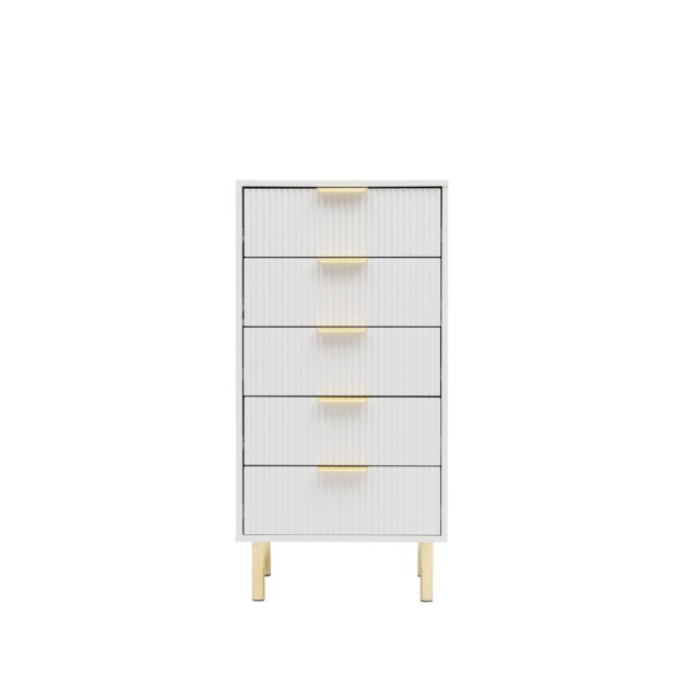 Rackhams White Gloss Chest of Drawers, Gold Handles & Legs, 5 Drawer by ...