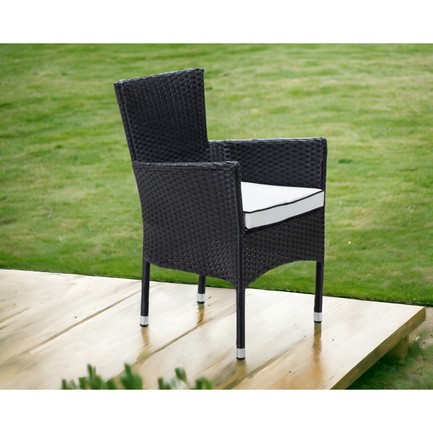 Stackable Rattan Garden Chair in Black & White - Cambridge - Rattan ...