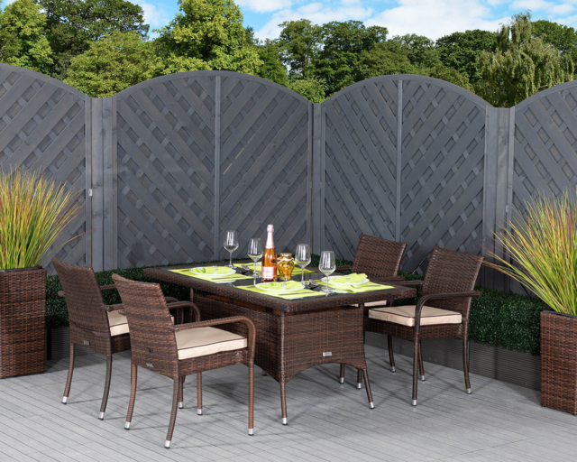 4 Rattan Garden Chairs & Small Rectangular Dining Table Set in Brown ...