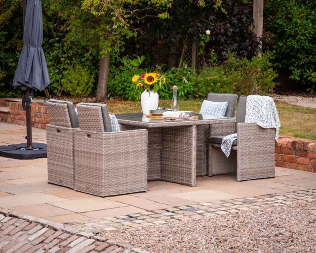 4 Ratten 4 Seater Rattan Garden Cube Dining Set in Grey - Barcelona - Rattan ...