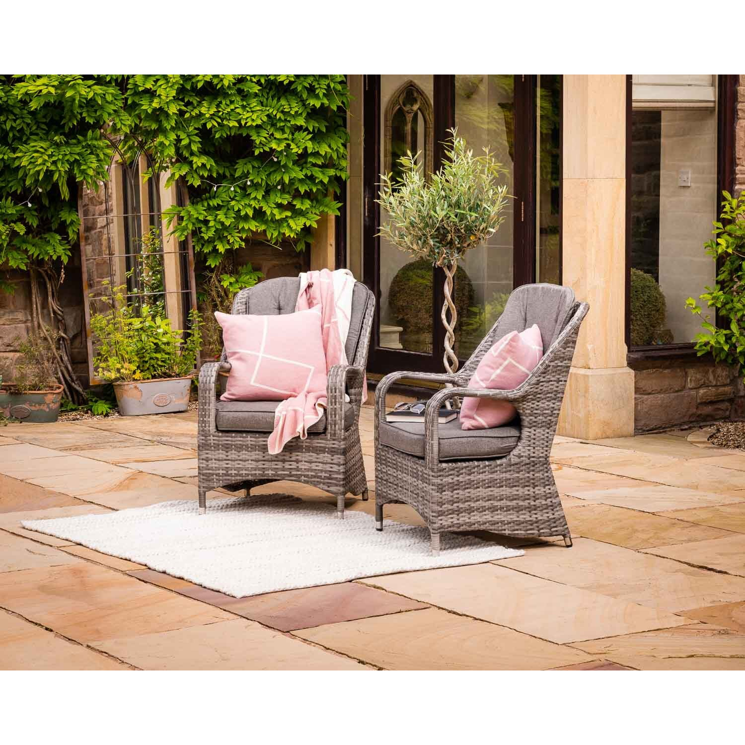 Pair of Rattan Garden Dining Chairs in Grey - Marseille - Rattan Direct ...
