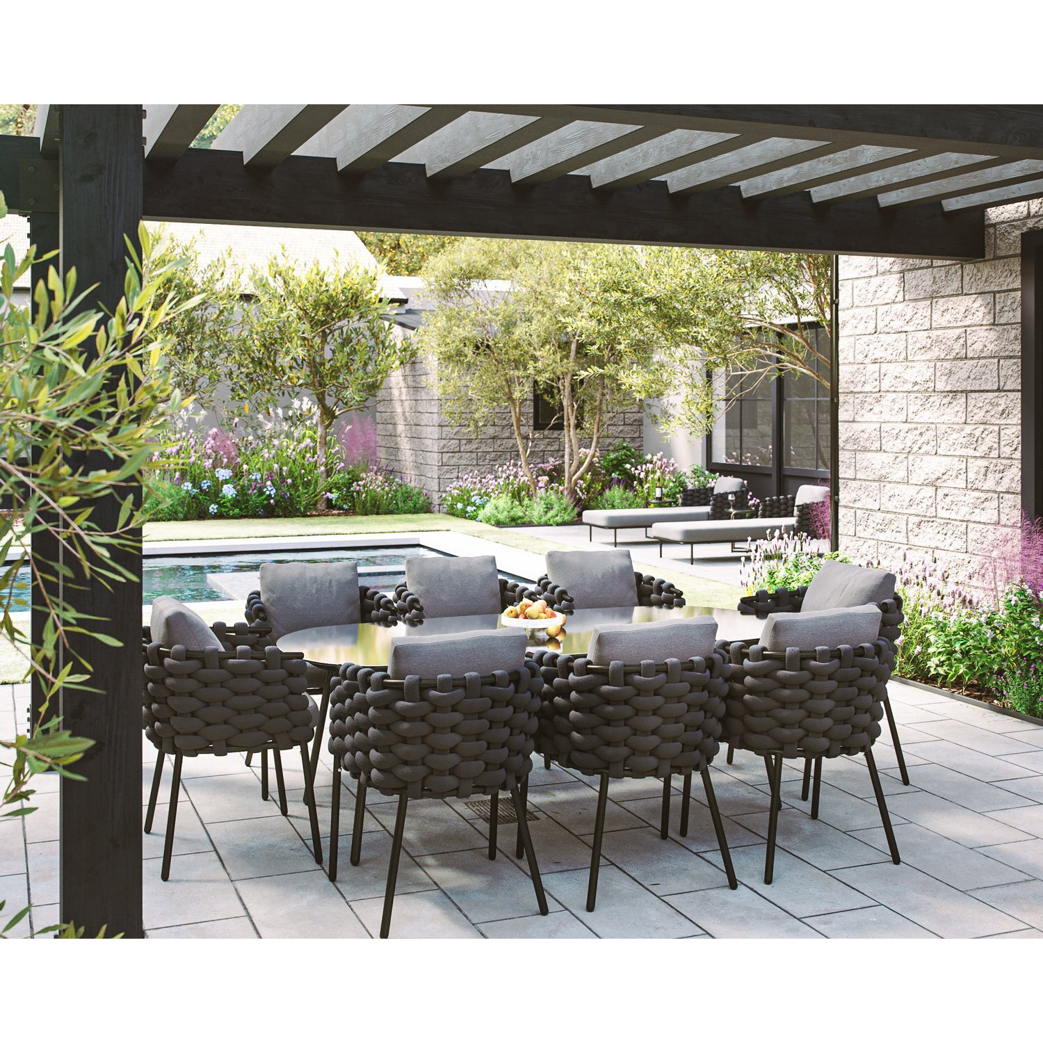 Rope Weave 8 Seater Garden Dining Set in Grey Selene Rattan Direct