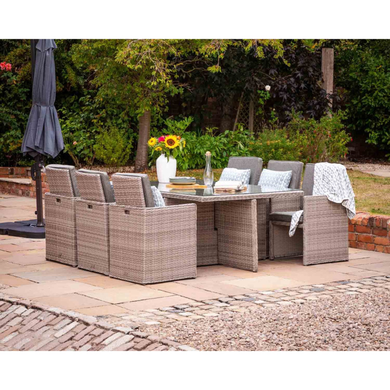 6 Seater Rattan Garden Cube Dining Set in Grey Barcelona Rattan