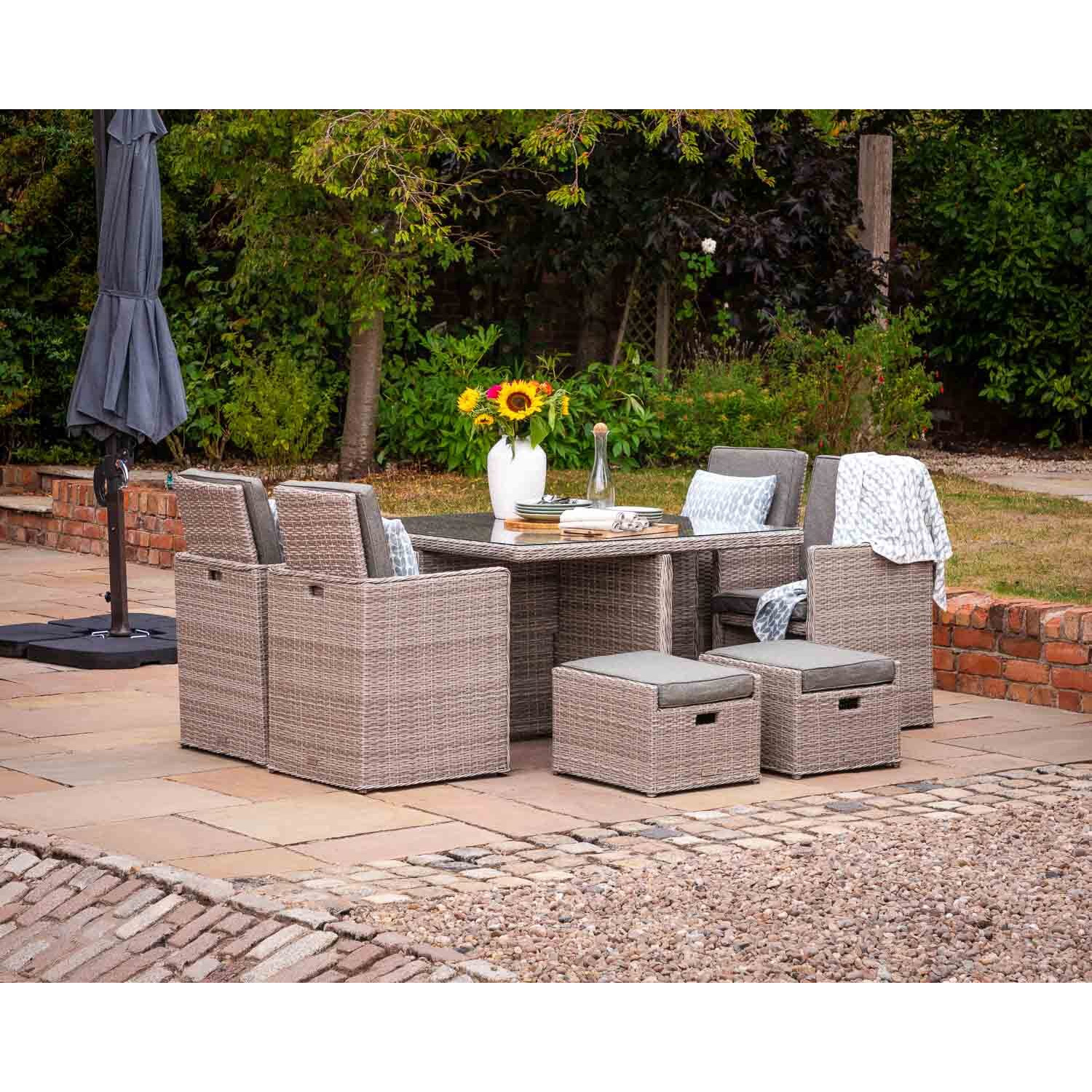 4 Seat Rattan Garden Cube Dining Set in Grey 9 Piece Barcelona