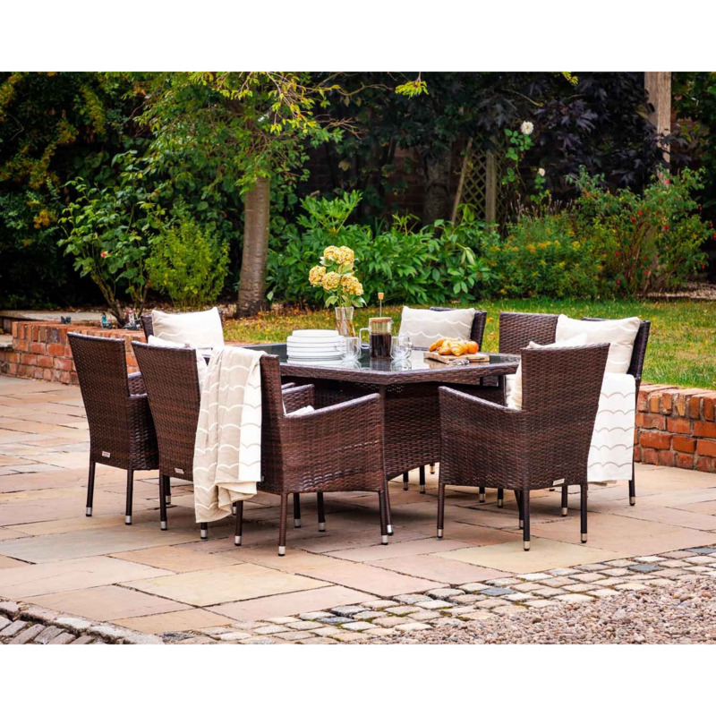 8 Seat Rattan Garden Dining Set With Rectangular Dining Table in Brown Cambridge Rattan