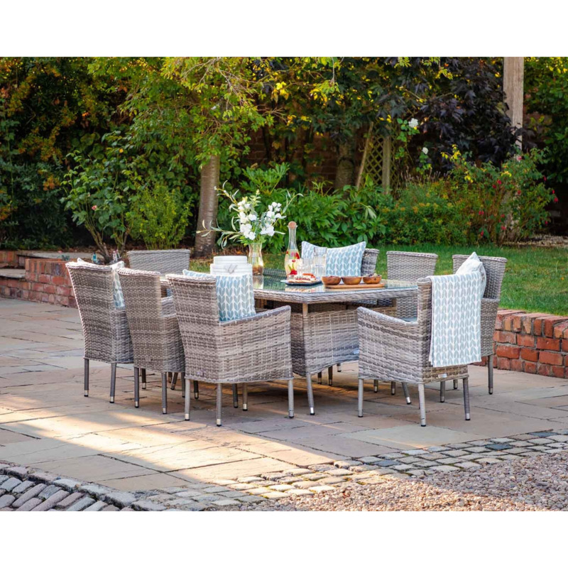 8 Seat Rattan Garden Dining Set With Rectangular Dining Table in Grey ...