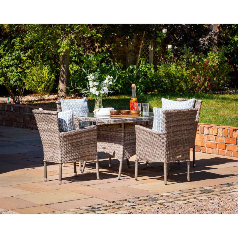 4 Seat Rattan Garden Dining Set With Square Dining Table in Grey