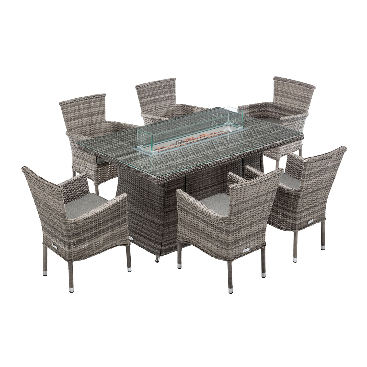 6 Seat Rattan Garden Dining Set With Rectangular Table in Grey With
