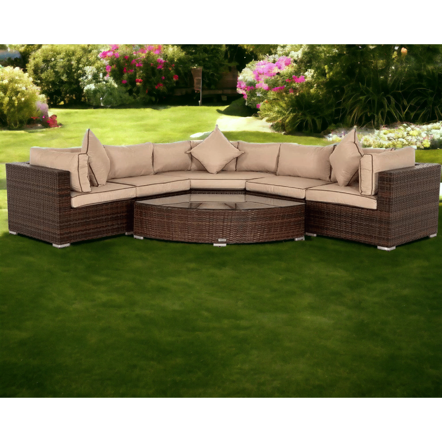 Rattan Garden Corner Sofa Set in Brown 6 Piece Angled Set Florida