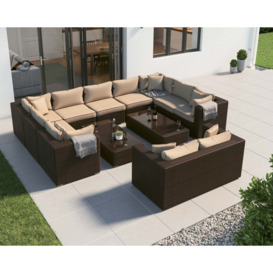 12 Piece Rattan Garden Corner Sofa Set in Brown - Geneva - Rattan Direct