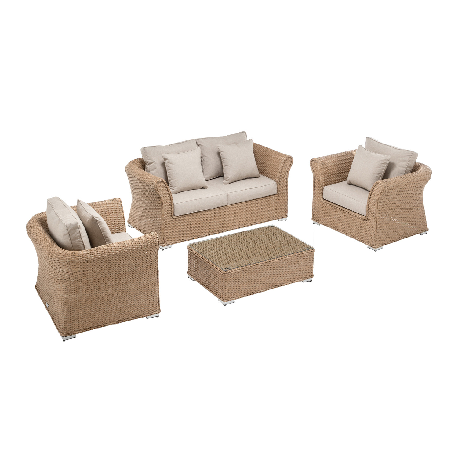 2 Seater Rattan Garden Sofa & Armchair Set in Willow Lisbon Rattan