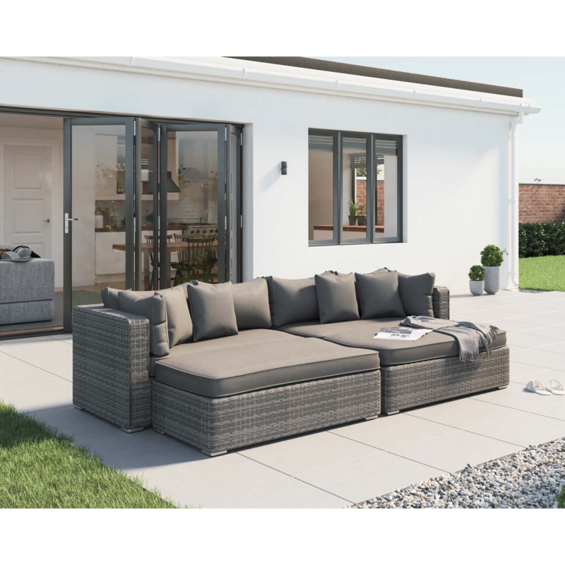 Rattan Garden Day Bed Sofa Set in Grey - Monaco - Rattan Direct by
