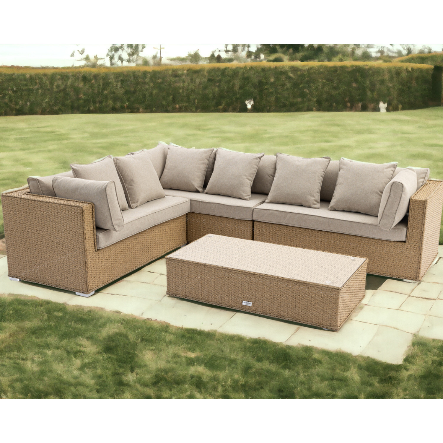 Rattan Garden Righthand Corner Sofa Set in Willow Monaco Rattan