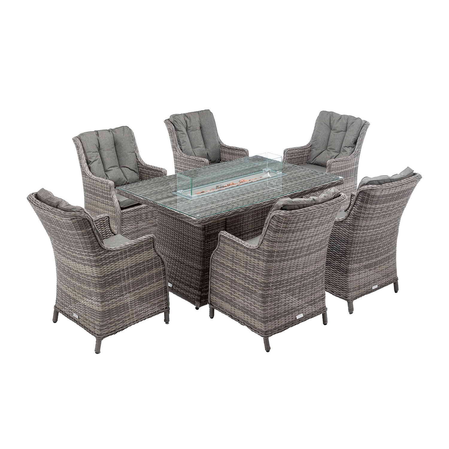 6 Seat Rattan Garden Dining Set With Rectangular Table in Grey With ...