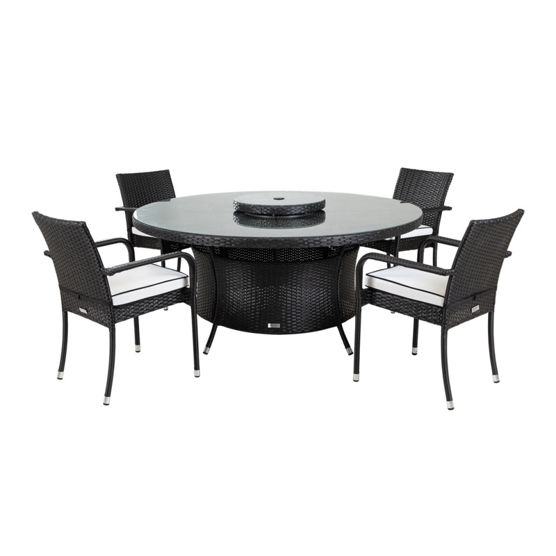 4 Rattan Garden Chairs, Large Round Dining Table & Lazy Susan Set in
