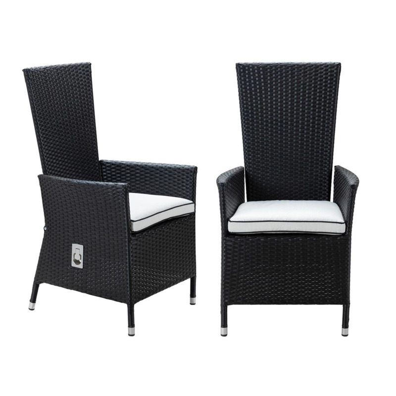 Reclining Rattan Garden Chair in Black & White Cambridge Rattan
