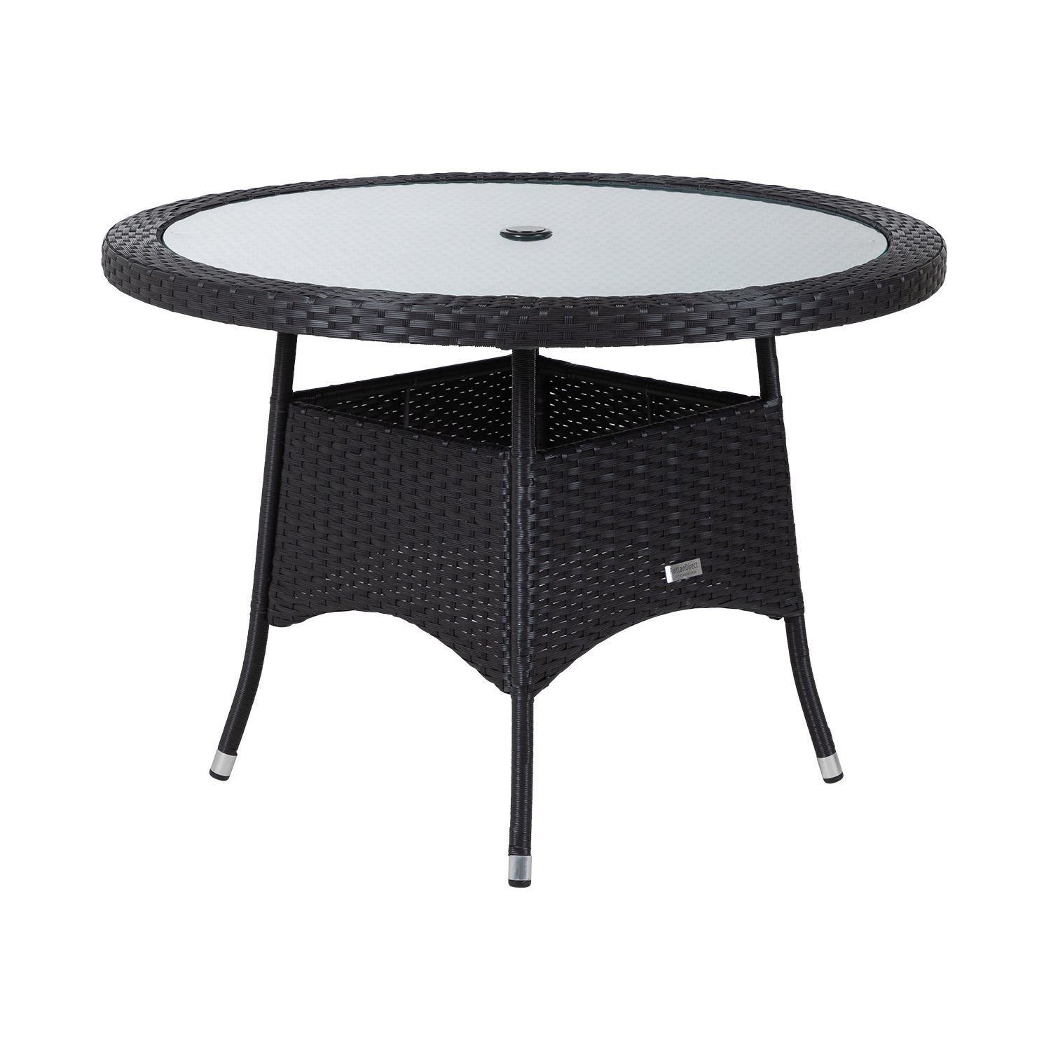 Rattan Garden Small Round Dining Table in Black With Glass Top Rattan