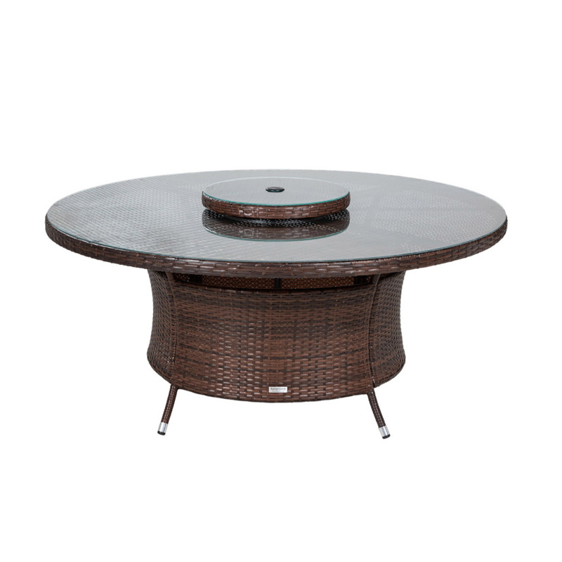 Large Round Rattan Garden Dining Table with Lazy Susan in Brown